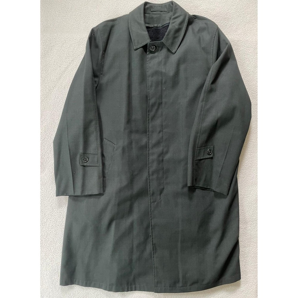 Vintage Brent Mens Large Overcoat Grey Glen Check Zip Out Faux Fur Lining Trench